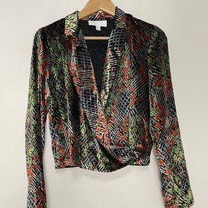 Anthropologie ett:twa Velvet Floral Print Wrap Cropped Jacket Women's Size 2